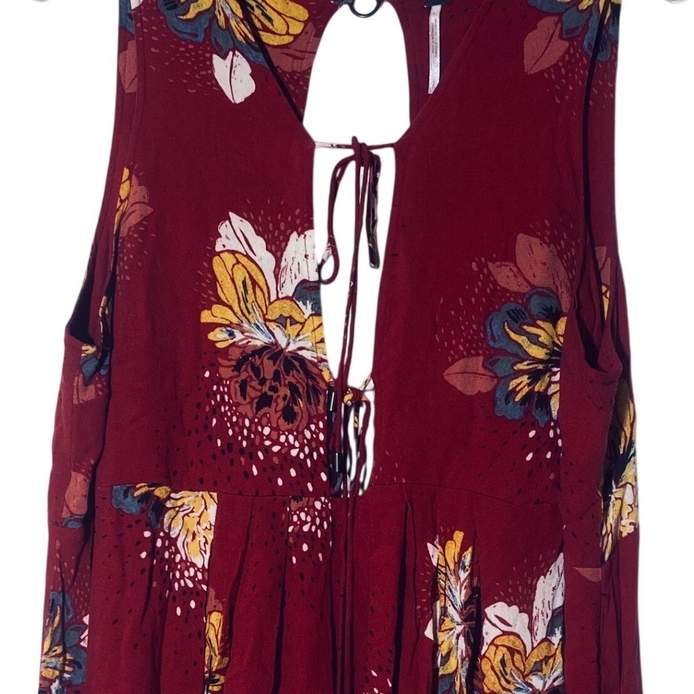 Free People Red Floral Lace Up Boho‎ Mini Dress Sleeveless Large OB502239 - Picture 3 of 9